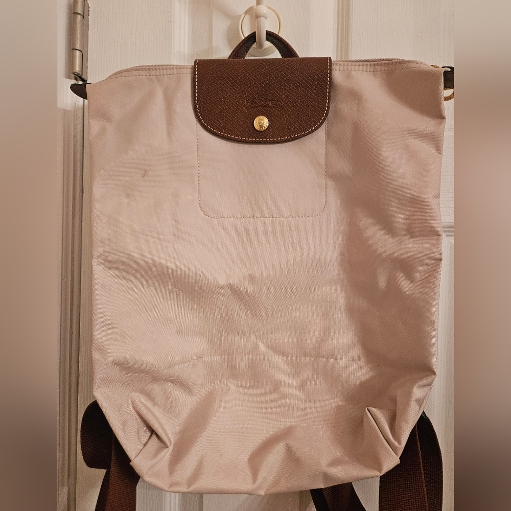Longchamp Le Pliage Cream and Brown Backpack